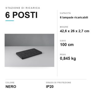 Stazione di ricarica per 6 lampade ricaricabili nera