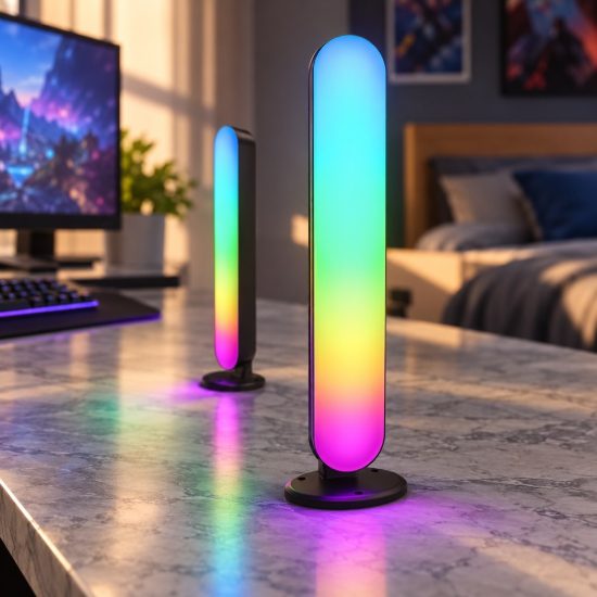 Set di 2 lampade da tavolo gaming led 5w rgb con telecomando controllo del suono nere