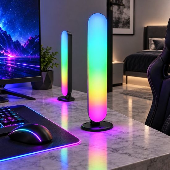 Set di 2 lampade da tavolo gaming led 5w rgb con telecomando controllo del suono nere