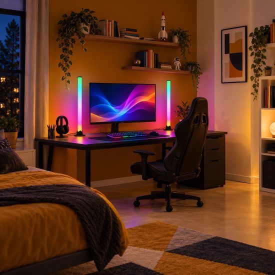Set di 2 lampade da tavolo gaming led 10w rgb con telecomando controllo del suono nere