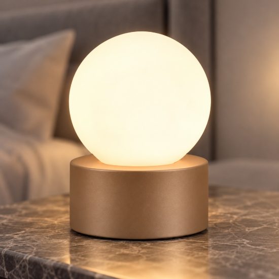 Abat-jour touch per comodino moderno caffe con sfera in vetro bianco