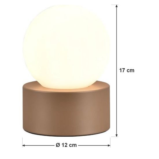 Abat-jour touch per comodino moderno caffe con sfera in vetro bianco