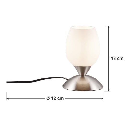 Abat-jour touch per comodino moderno nichel opaco con calice in vetro satinato bianco