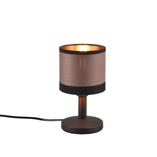 Abat-jour touch per comodino moderno nero con paralume in tessuto tortora oro