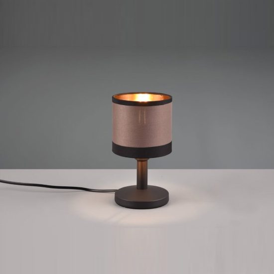 Abat-jour touch per comodino moderno nero con paralume in tessuto tortora oro
