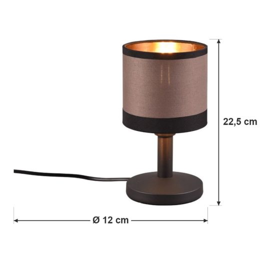 Abat-jour touch per comodino moderno nero con paralume in tessuto tortora oro