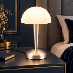 Abat-jour touch per comodino moderno nichel opaco con vetro bianco satinato