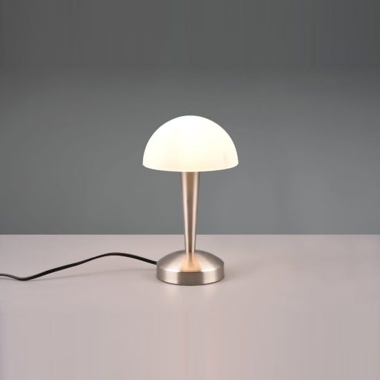 Abat-jour touch per comodino moderno nichel opaco con vetro bianco satinato