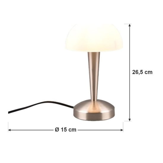Abat-jour touch per comodino moderno nichel opaco con vetro bianco satinato