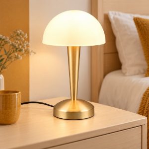 Abat-jour touch per comodino moderno ottone satinato con vetro bianco satinato