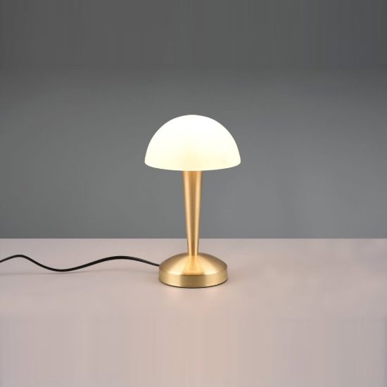 Abat-jour touch per comodino moderno ottone satinato con vetro bianco satinato