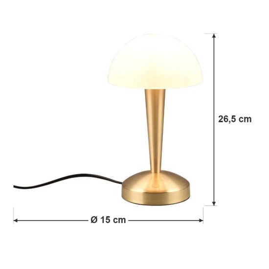 Abat-jour touch per comodino moderno ottone satinato con vetro bianco satinato