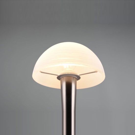 Abat-jour touch per comodino moderno nero cromo con vetro bianco satinato