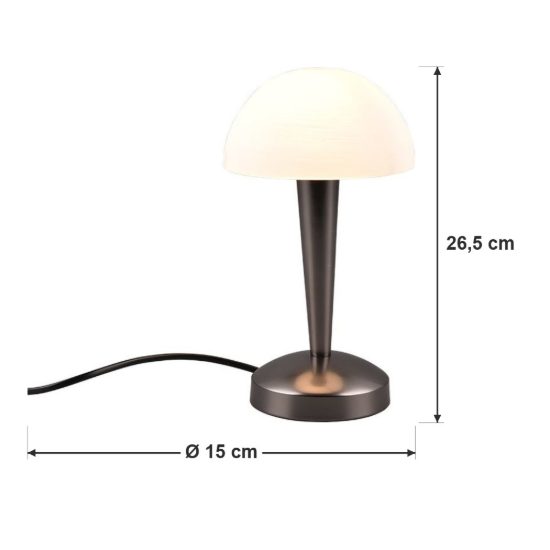 Abat-jour touch per comodino moderno nero cromo con vetro bianco satinato