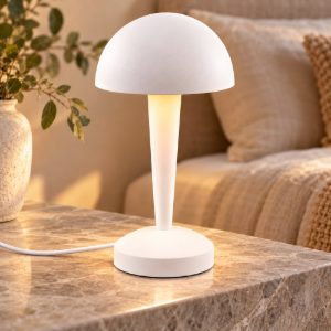 Abat-jour touch per comodino moderno bianco opaco con paralume in metallo