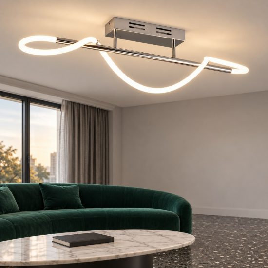 Plafoniera led 28w 4000k per soggiorno moderna a tubo flessibile cromo