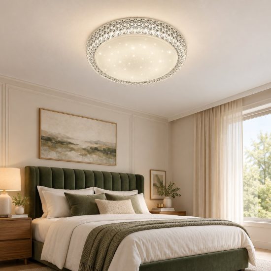 Plafoniera led 12w 3000k moderna rotonda bianca effetto cielo stellato