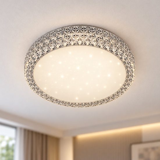 Plafoniera led 27w cct 3000k 5500k con telecomando per soggiorno bianca effetto cielo stellato