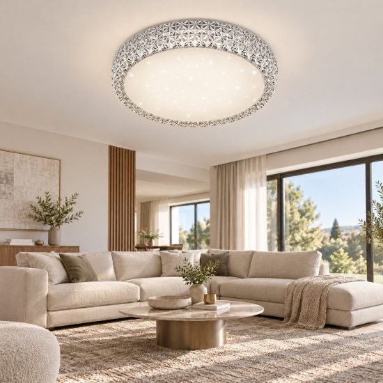 Plafoniera led 27w cct 3000k 5500k con telecomando per soggiorno bianca effetto cielo stellato