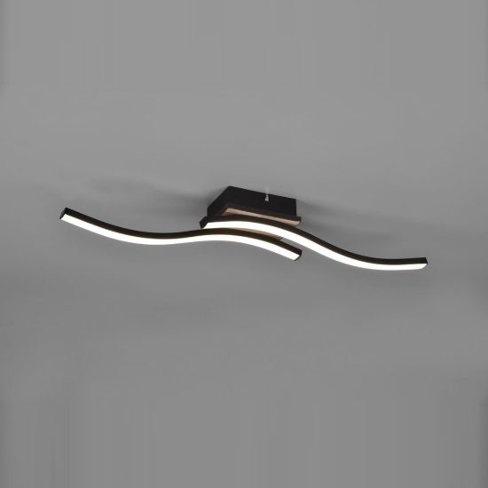 Plafoniera led 10w 3000k per cucina moderna con 2 bacchette ondulate nera effetto legno