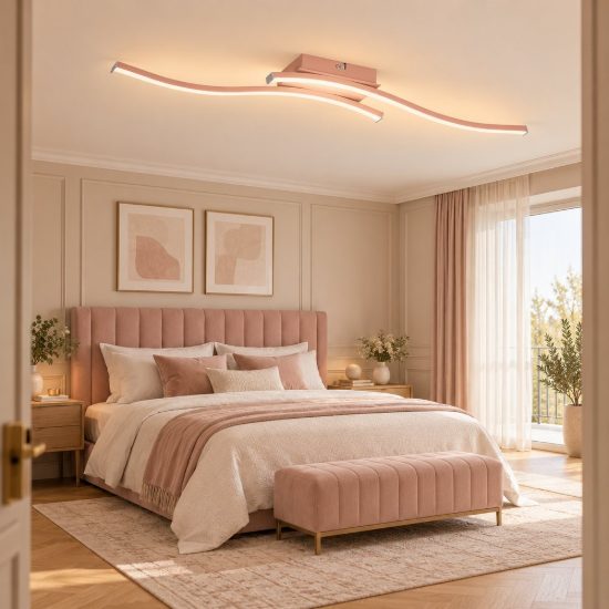 Plafoniera led 10w 4000k per soggiorno moderna con 2 bacchette ondulate oro rosa