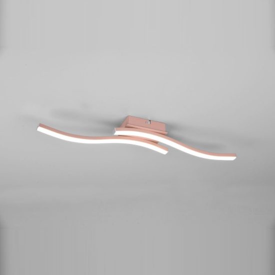 Plafoniera led 10w 4000k per soggiorno moderna con 2 bacchette ondulate oro rosa