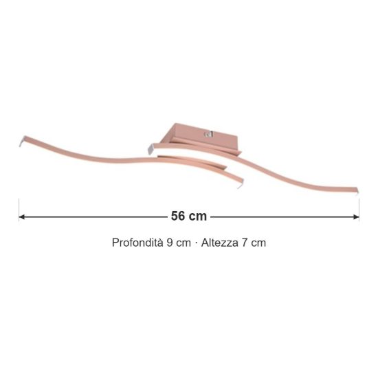 Plafoniera led 10w 4000k per soggiorno moderna con 2 bacchette ondulate oro rosa