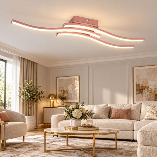 Plafoniera led 15w 4000k per soggiorno moderna con 3 bacchette ondulate oro rosa