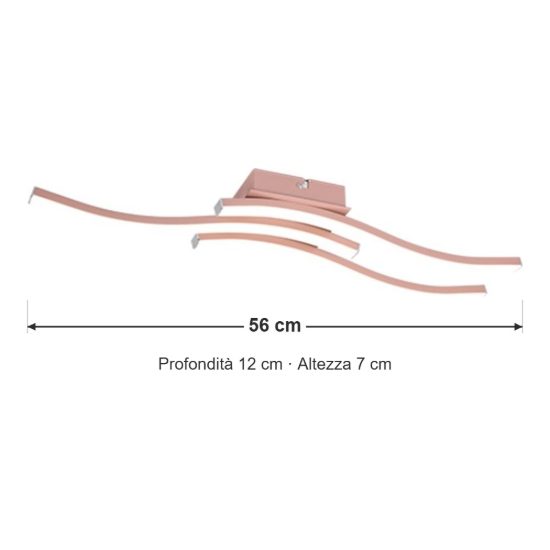 Plafoniera led 15w 4000k per soggiorno moderna con 3 bacchette ondulate oro rosa