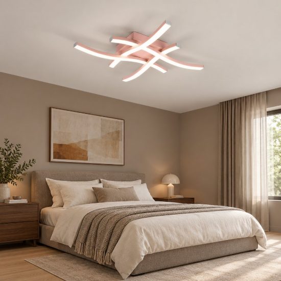 Plafoniera led 20w 4000k per soggiorno moderna con 4 bacchette ondulate oro rosa