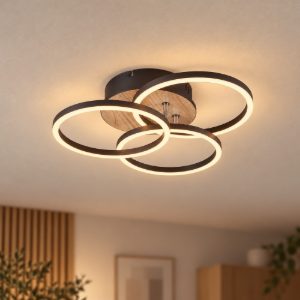 Plafoniera led 27w cct 2700k 6000k con telecomando a 3 cerchi orientabili nera effetto legno