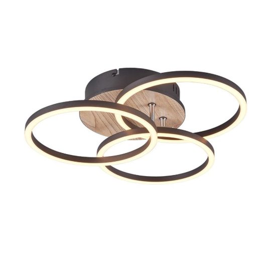 Plafoniera led 27w cct 2700k 6000k con telecomando a 3 cerchi orientabili nera effetto legno