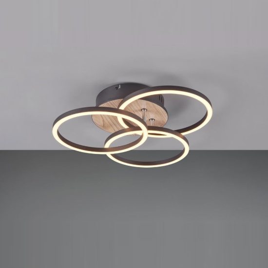 Plafoniera led 27w cct 2700k 6000k con telecomando a 3 cerchi orientabili nera effetto legno