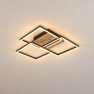 Plafoniera led 27w cct 2700k 6000k con telecomando a 3 quadrati orientabili nera effetto legno