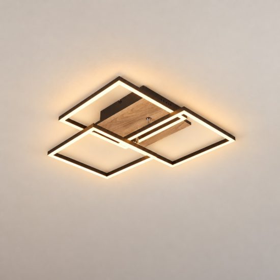 Plafoniera led 27w cct 2700k 6000k con telecomando a 3 quadrati orientabili nera effetto legno
