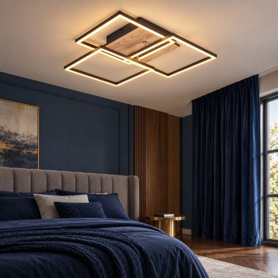 Plafoniera led 27w cct 2700k 6000k con telecomando a 3 quadrati orientabili nera effetto legno