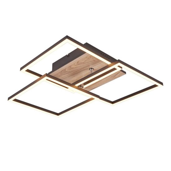 Plafoniera led 27w cct 2700k 6000k con telecomando a 3 quadrati orientabili nera effetto legno