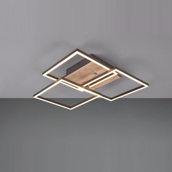 Plafoniera led 27w cct 2700k 6000k con telecomando a 3 quadrati orientabili nera effetto legno