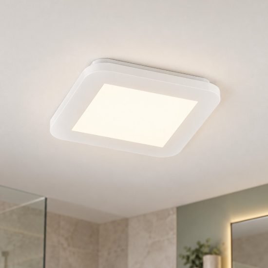 Plafoniera led 9w 3000k ip44 per bagno moderna quadrata bianca