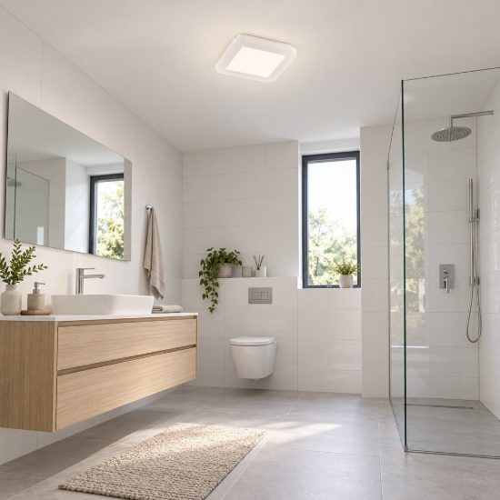 Plafoniera led 9w 3000k ip44 per bagno moderna quadrata bianca