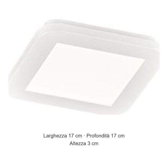 Plafoniera led 9w 3000k ip44 per bagno moderna quadrata bianca