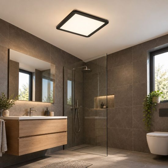 Plafoniera led 16w 3000k ip44 moderna quadrata nera