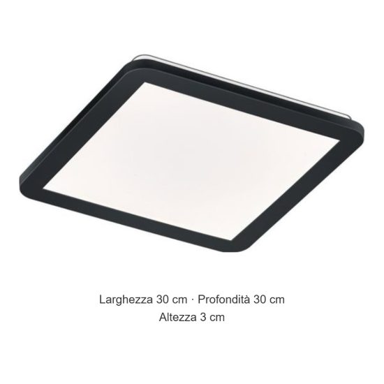 Plafoniera led 16w 3000k ip44 moderna quadrata nera