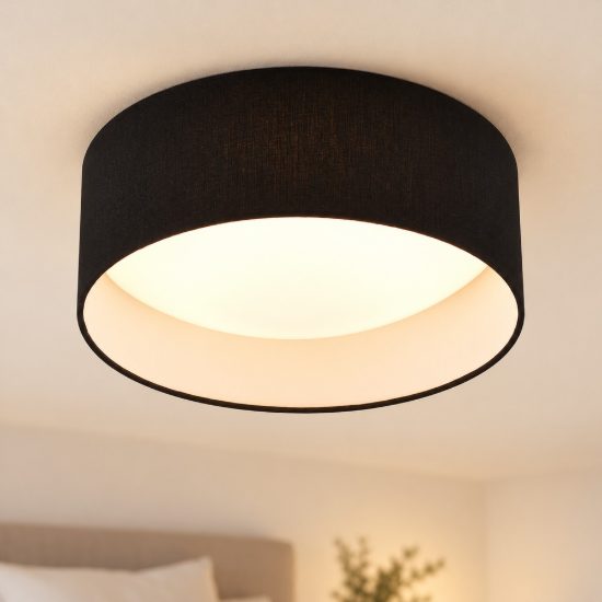 Plafoniera led 12w 3000k moderna cilindrica con paralume in tessuto nero