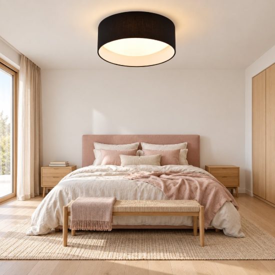 Plafoniera led 12w 3000k moderna cilindrica con paralume in tessuto nero