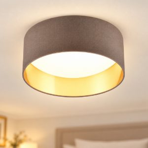 Plafoniera led 12w 3000k moderna cilindrica con paralume in tessuto tortora