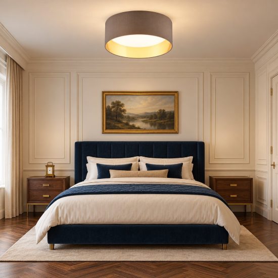 Plafoniera led 12w 3000k moderna cilindrica con paralume in tessuto tortora