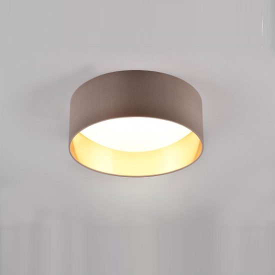 Plafoniera led 12w 3000k moderna cilindrica con paralume in tessuto tortora