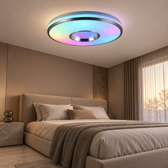 Plafoniera led 21w cct 2700k 6500k rgb con telecomando bianca alluminio effetto stellato