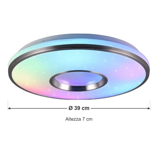 Plafoniera led 21w cct 2700k 6500k rgb con telecomando bianca alluminio effetto stellato